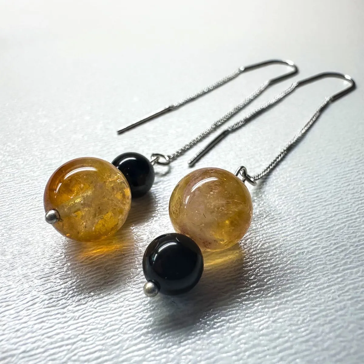 Серьги "Путь к гармониии" с камнем цитрин и турмалин