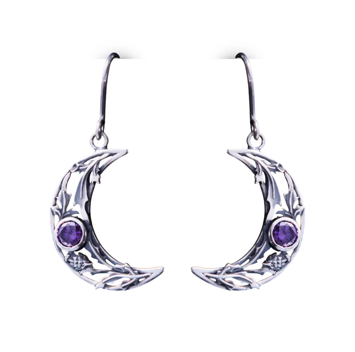 Серебряная серьга "Лунница с чертополохом" 1 шт