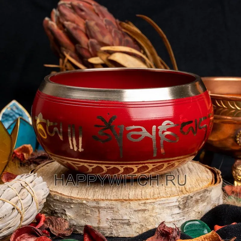 Поющая чаша тибетская "Ом" красная