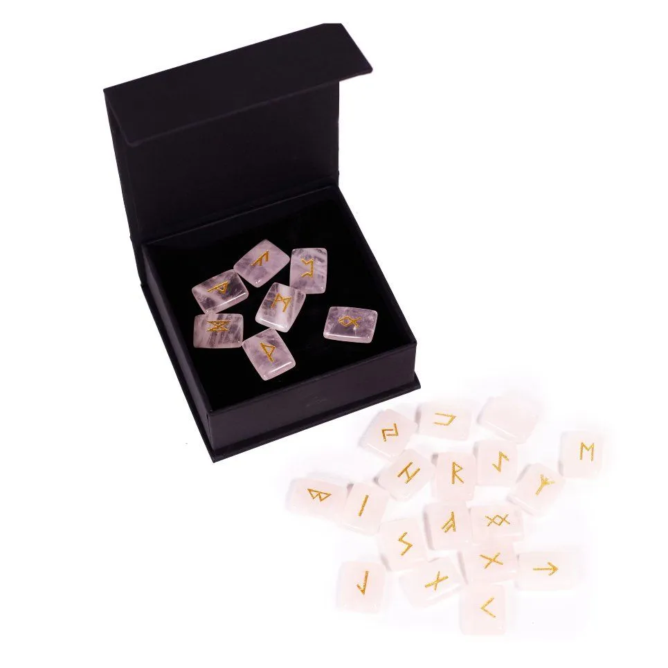 Набор рун из розового кварца, подарочная упаковка