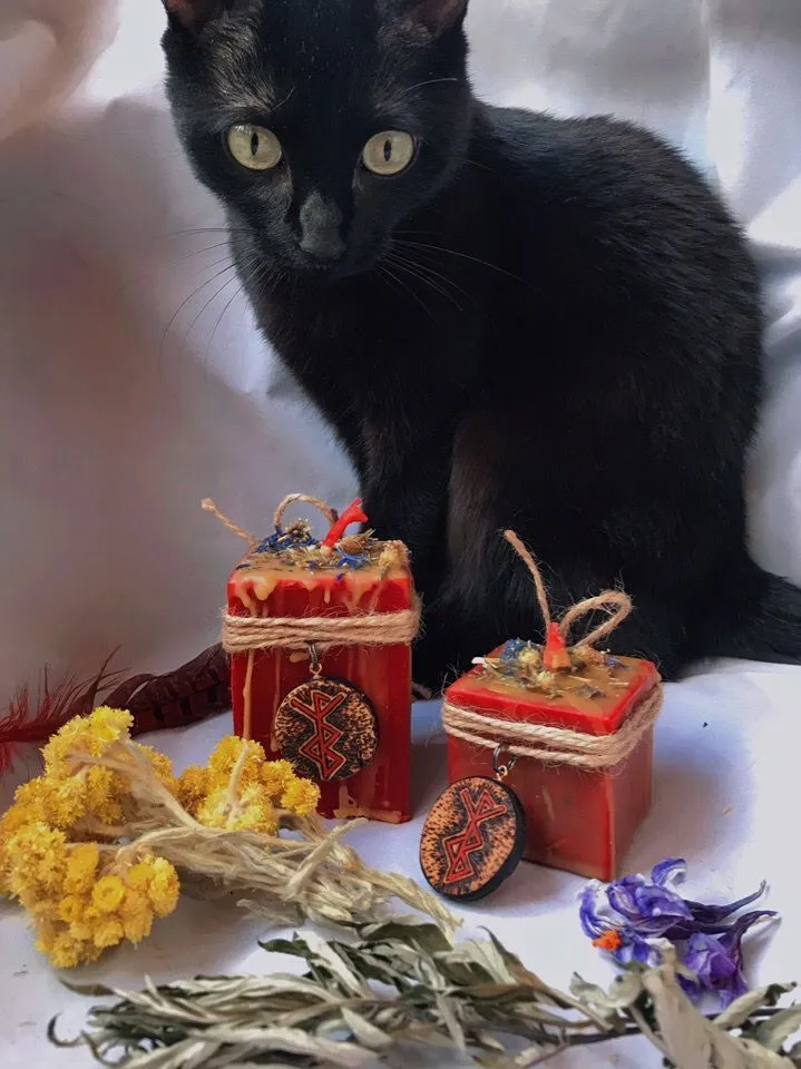 Свеча "На мягких лапах" с амулетом