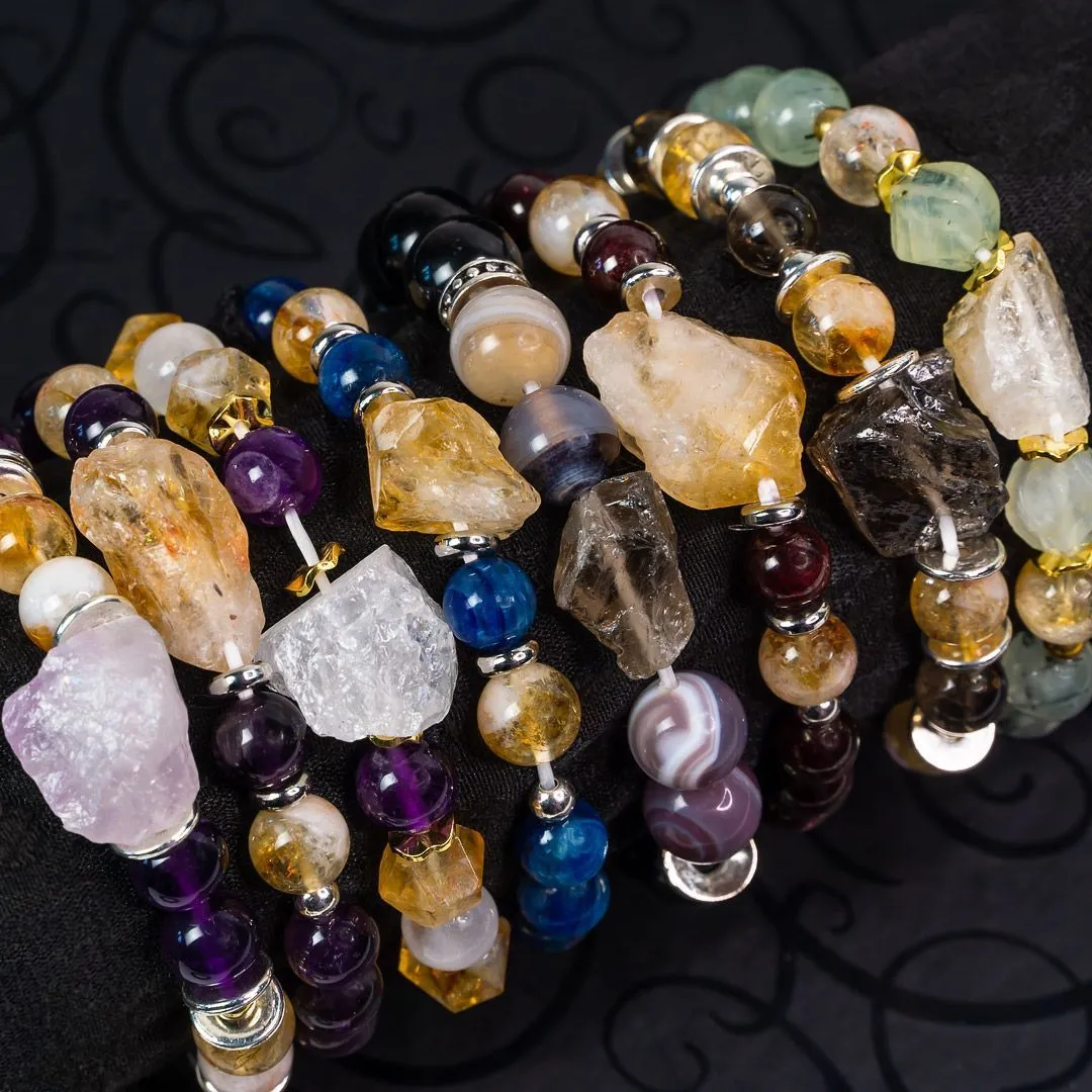 Браслет "Спутник души" из цитрина, аметиста и селенита с кристаллом горного хрусталя