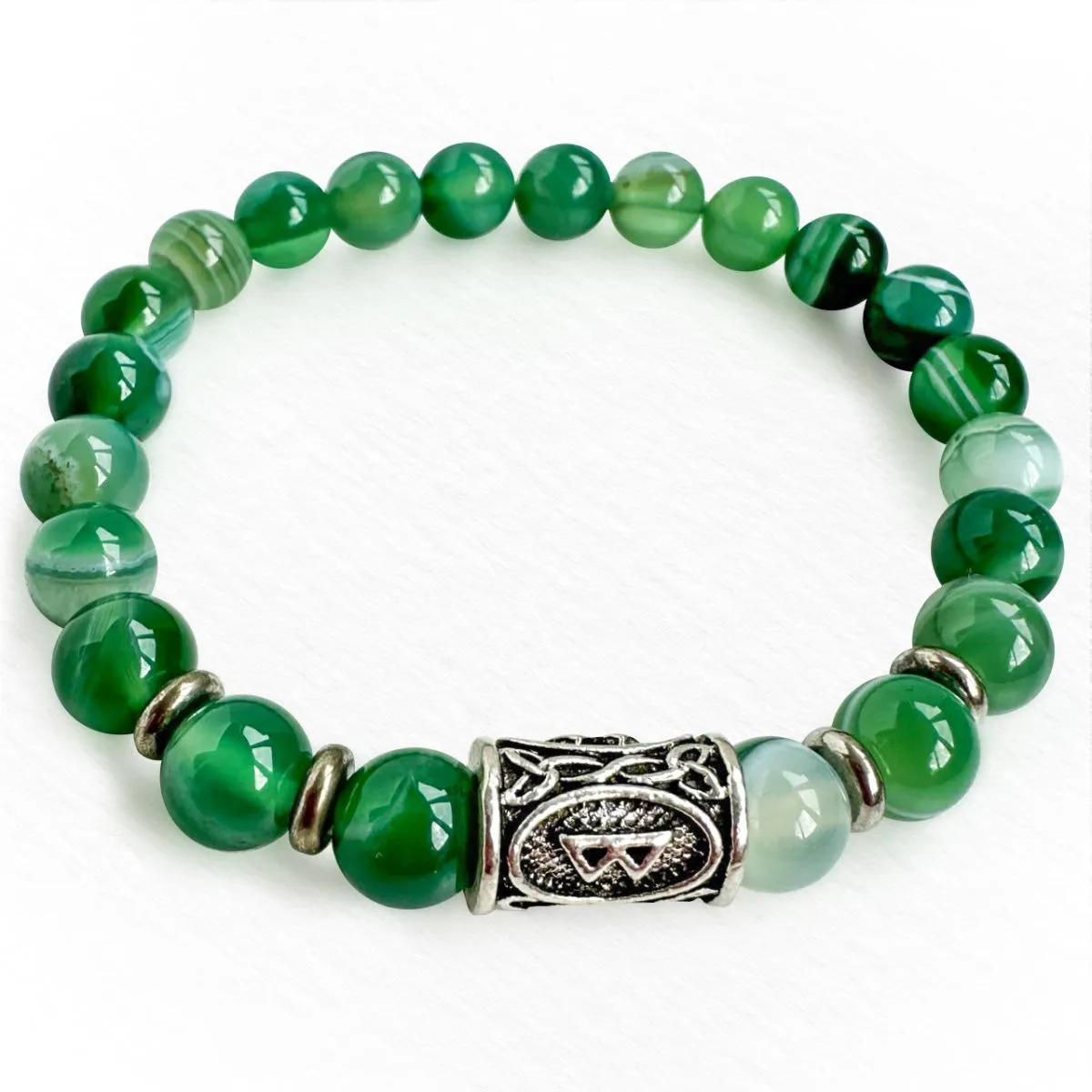 Браслет-талисман с руной Беркана "Благословение матери" из зеленого агата