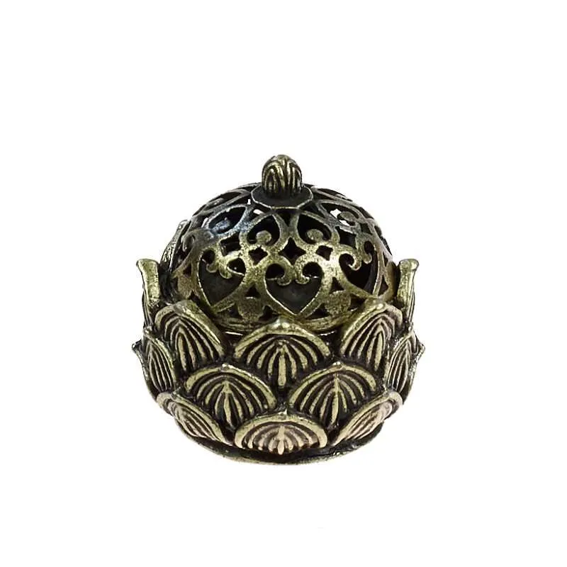 Мини-курильница "Лотос" с ажурной крышкой бронзовая