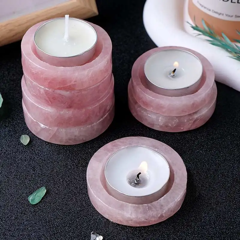 Подсвечник "Обрамление пламени", розовый кварц, 6 см