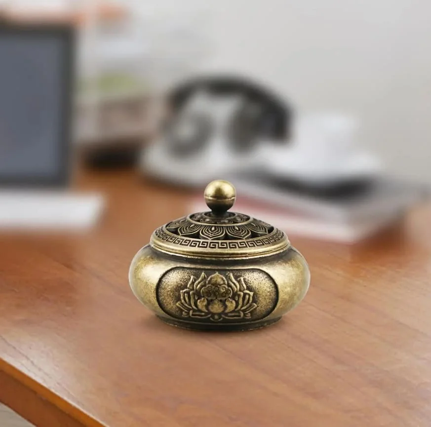 Мини-курильница "Сердце лотоса" с ажурной крышкой бронзовая
