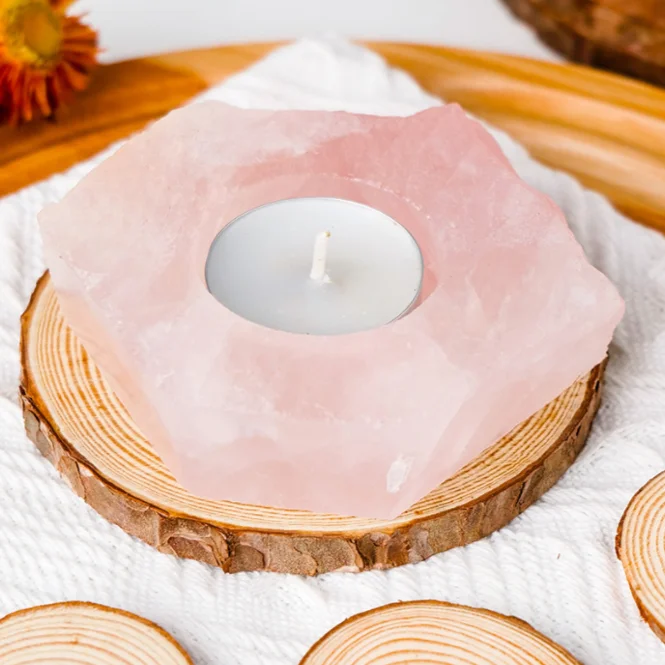 Подсвечник "Огонь любви", розовый кварц
