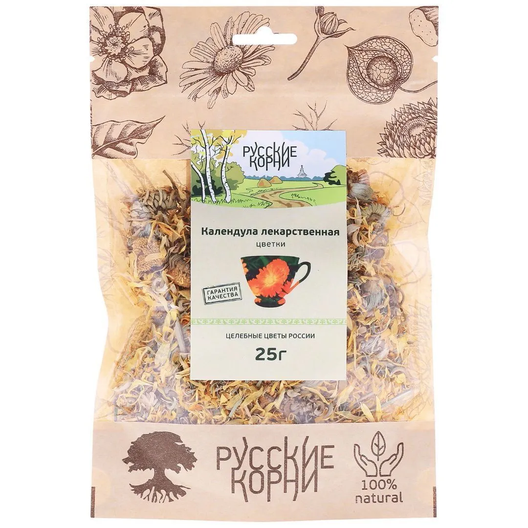 Календула, цветки и трава, 25 г