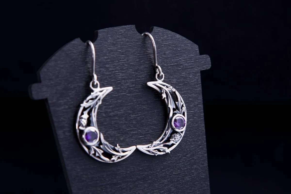 Серебряная серьга "Лунница с чертополохом" 1 шт