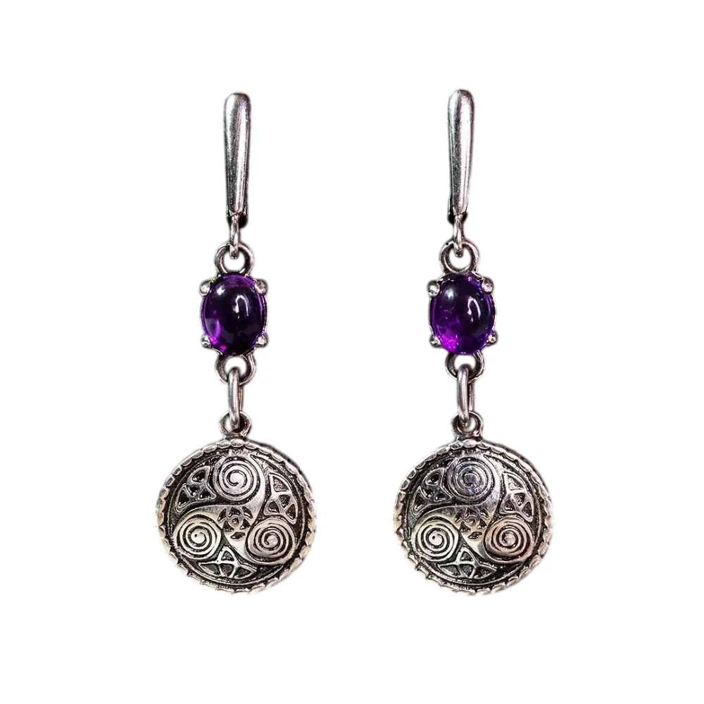 Серебряные серьги "Кельтский щит" с аметистом