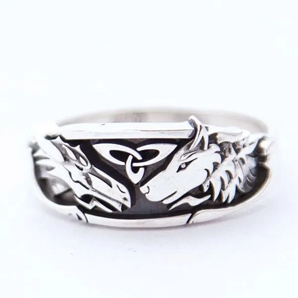 Серебряное кольцо "Дракон и Волк"