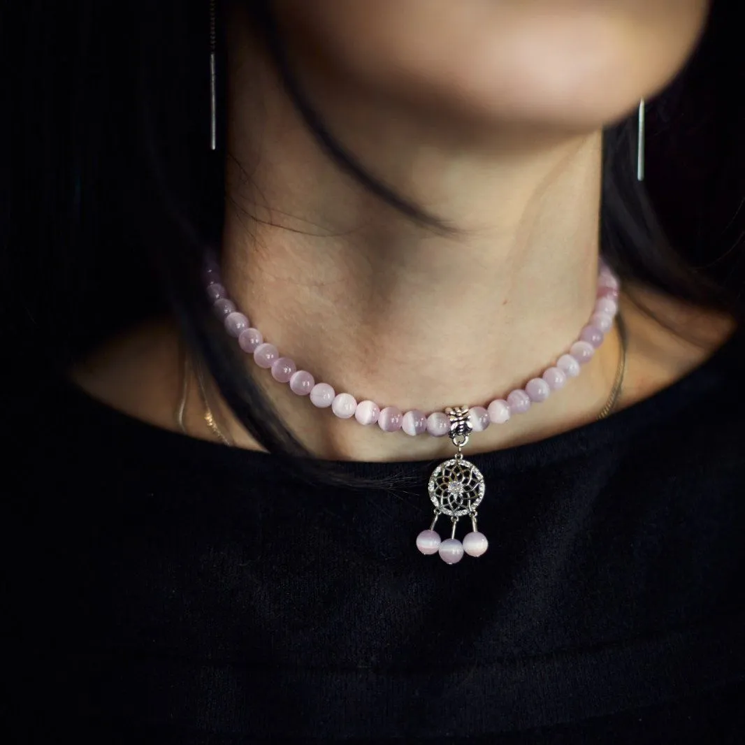 Чокер "Розовый рассвет", розовый селенит