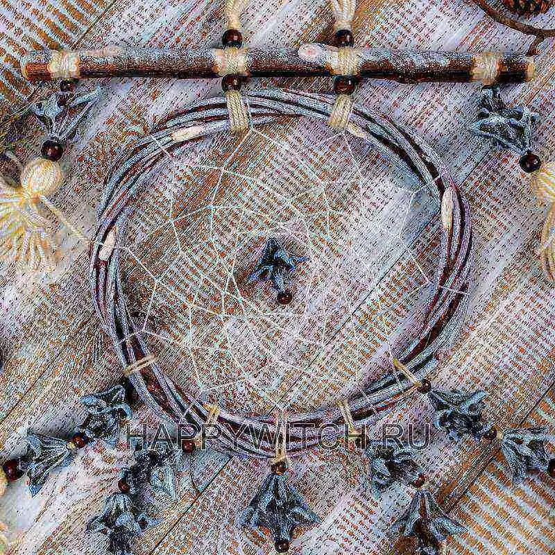 Ловец снов с одним кольцом "Чертов орех", диаметр 32 см