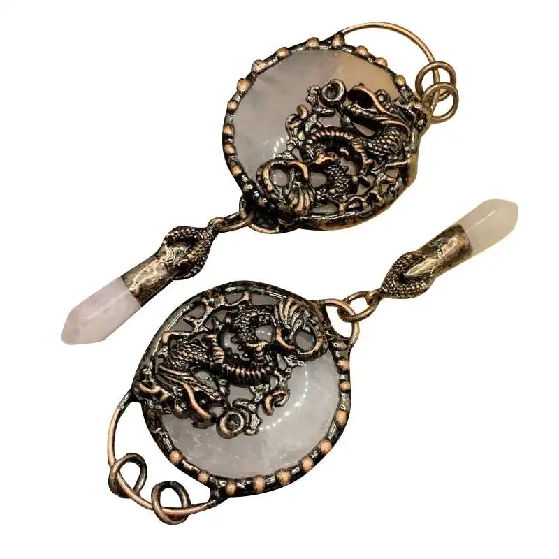 Подвеска из меди с розовым кварцем и драконом "Сила дракона"