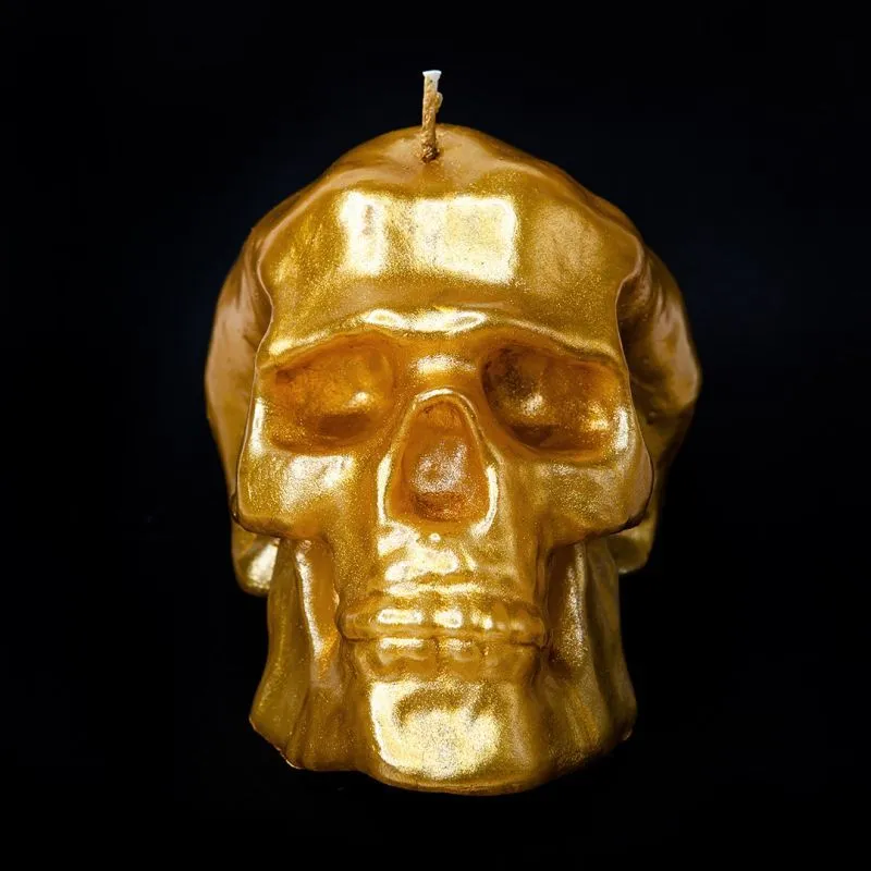 Свеча парафиновая "Череп" золотая