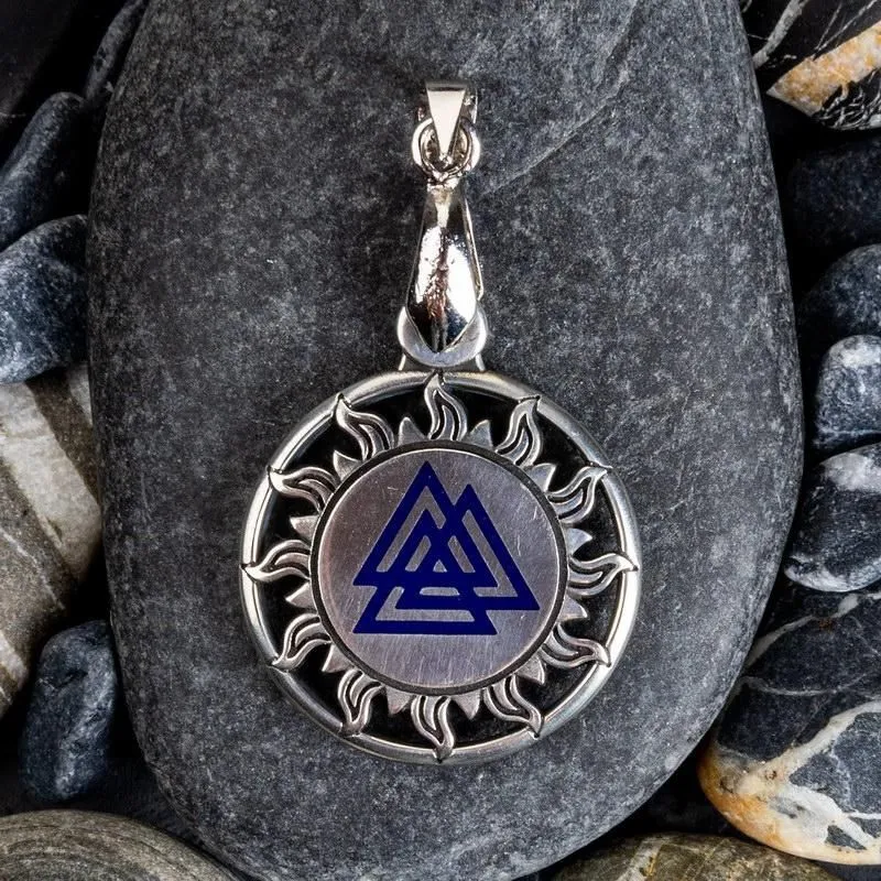 Оберег "Валькнут" с синей эмалью, малый