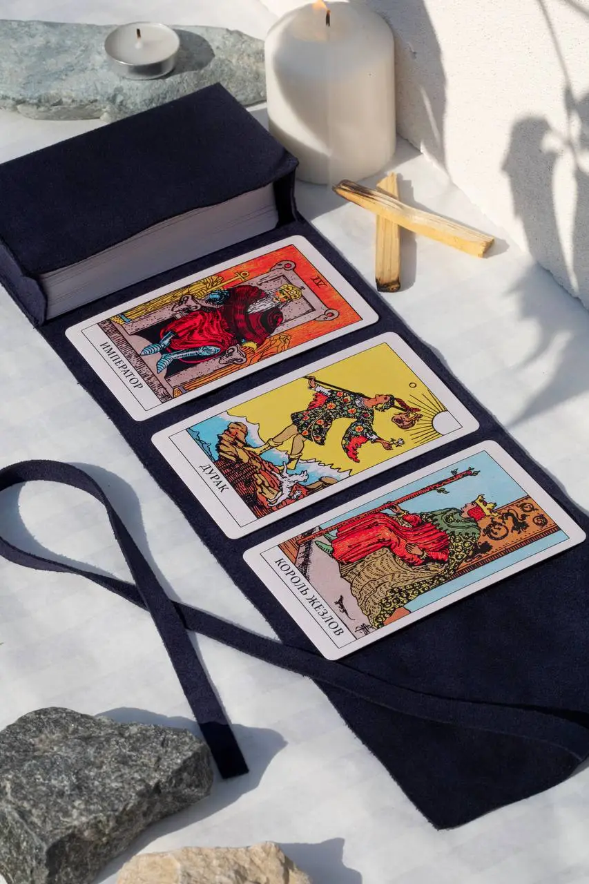 Чехол для Таро + мини-скатерть для раскладов, синяя эко-замша