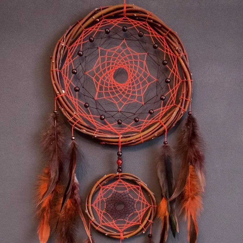 Ловец снов с двумя кольцами "Шаманка", диаметр 22 см