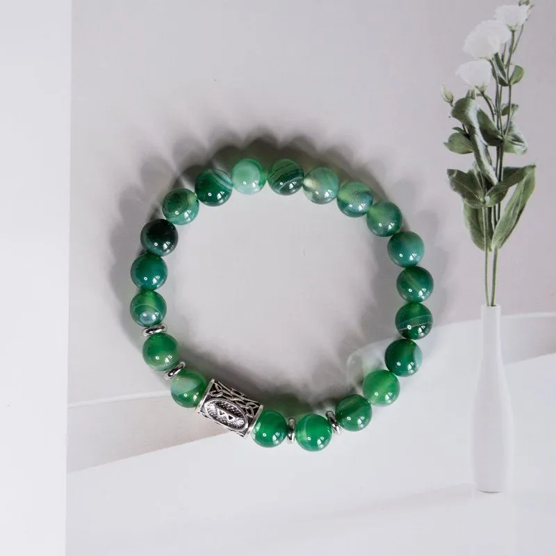 Браслет-талисман с руной Беркана "Благословение матери" из зеленого агата