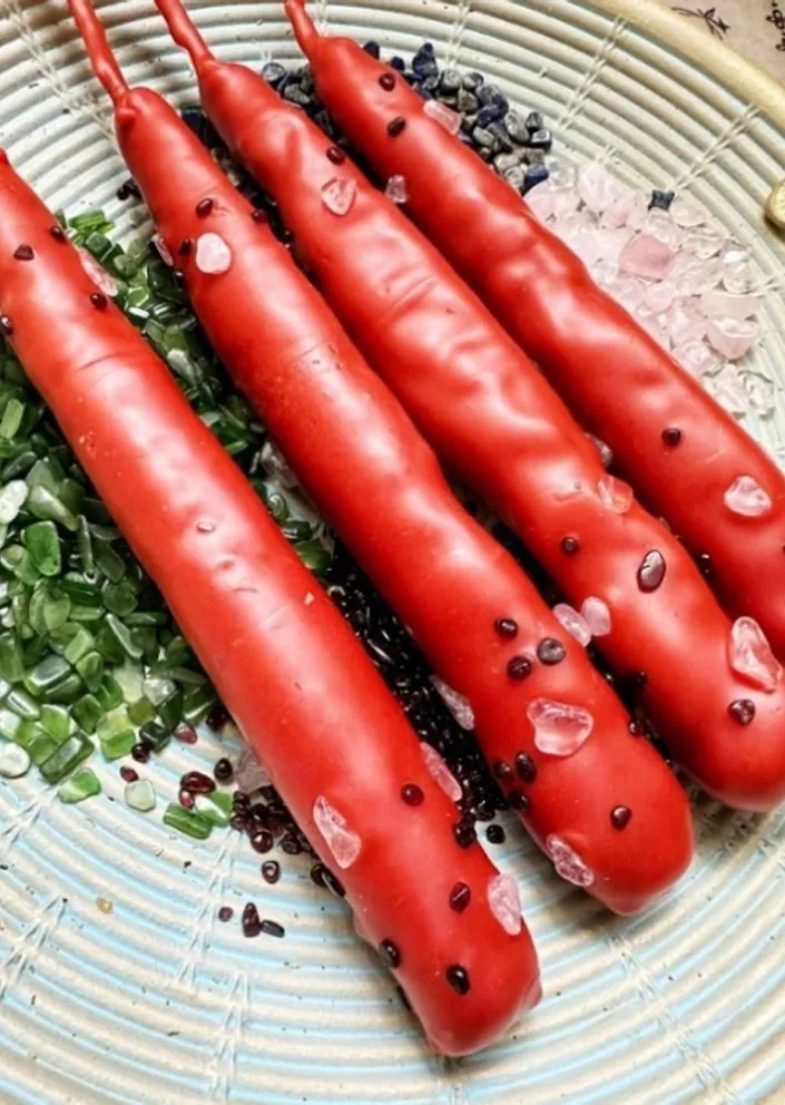 Катаная живая свеча "Любовная" с розовым кварцем и гранатом