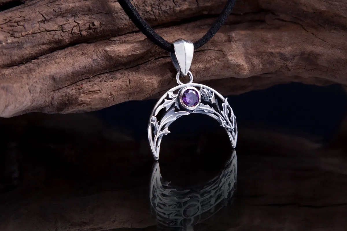 Серебряный кулон "Лунница с чертополохом"