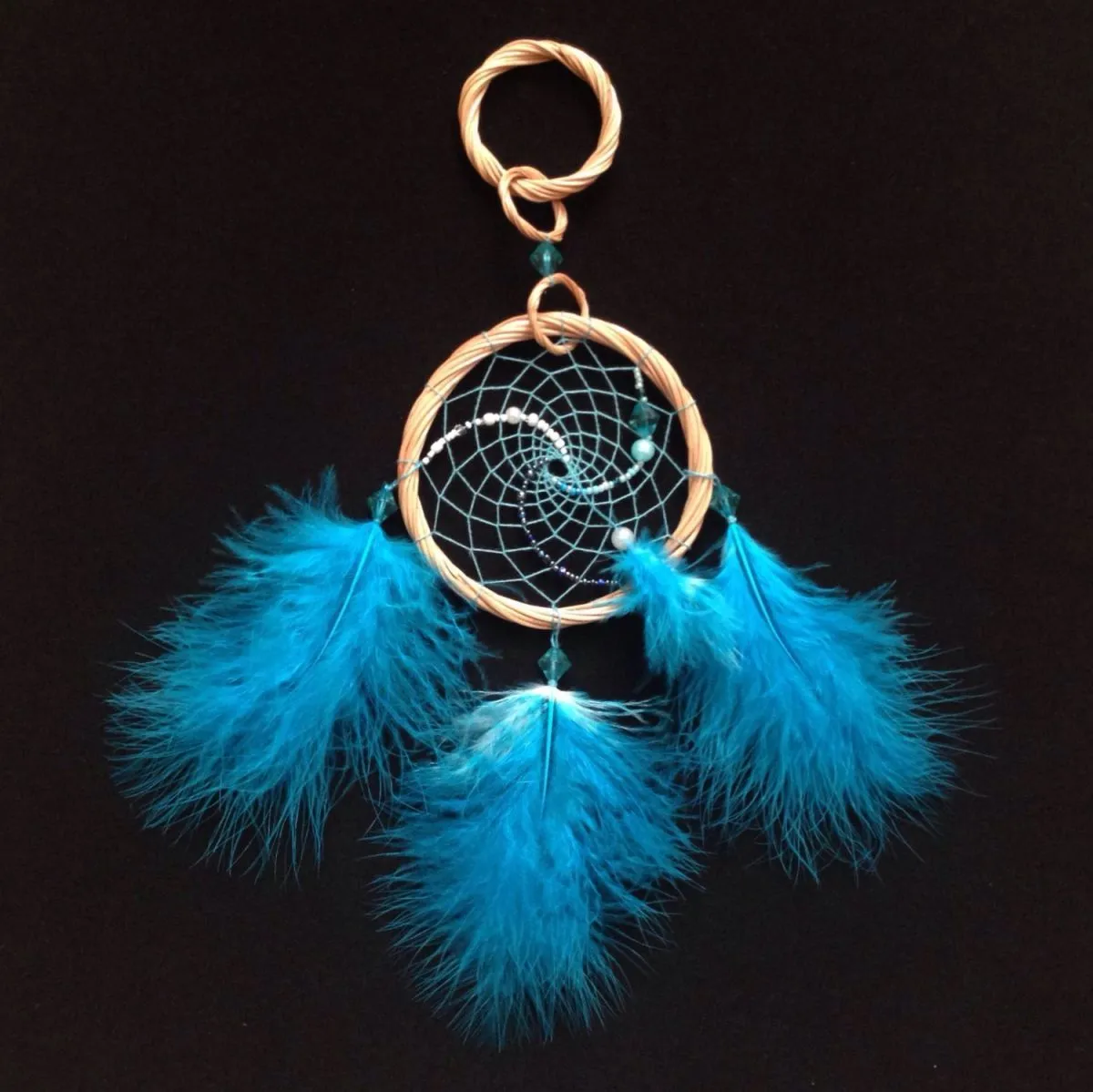 Ловец снов с одним кольцом "Бирюзовое трио", диаметр 12 см