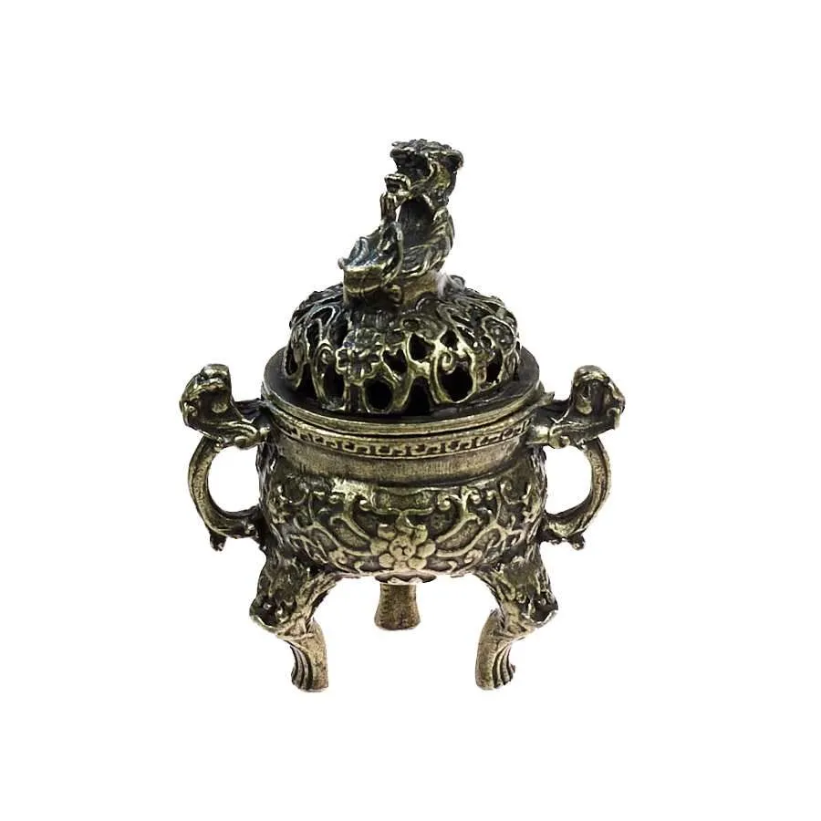 Мини-курильница "Играющий леопард" с ажурной крышкой бронзовая