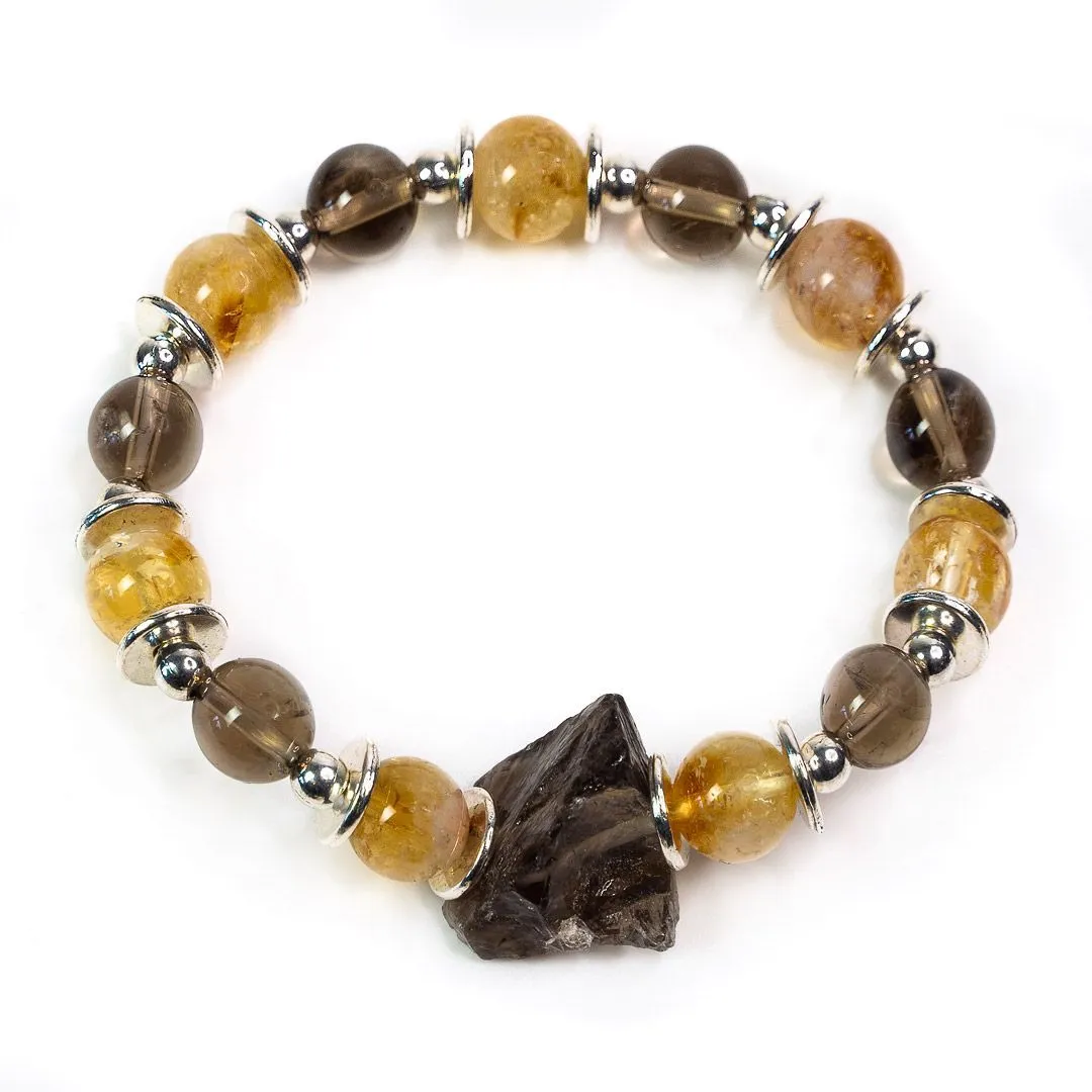 Браслет "Энергия преображения" из дымчатого кварца и цитрина с кристаллом дымчатого кварца