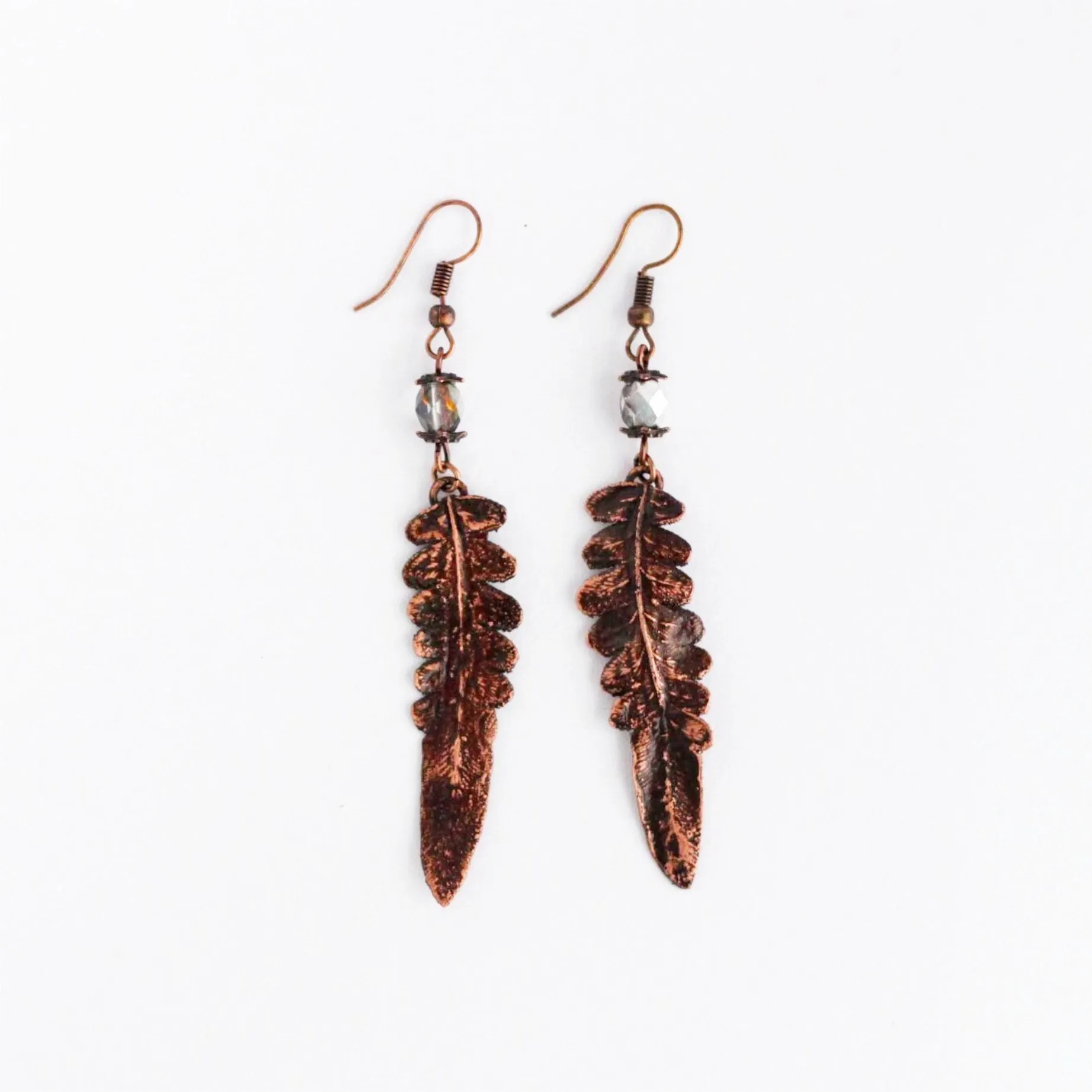 Серьги "Тайная сила" с папоротником и чешским стеклом