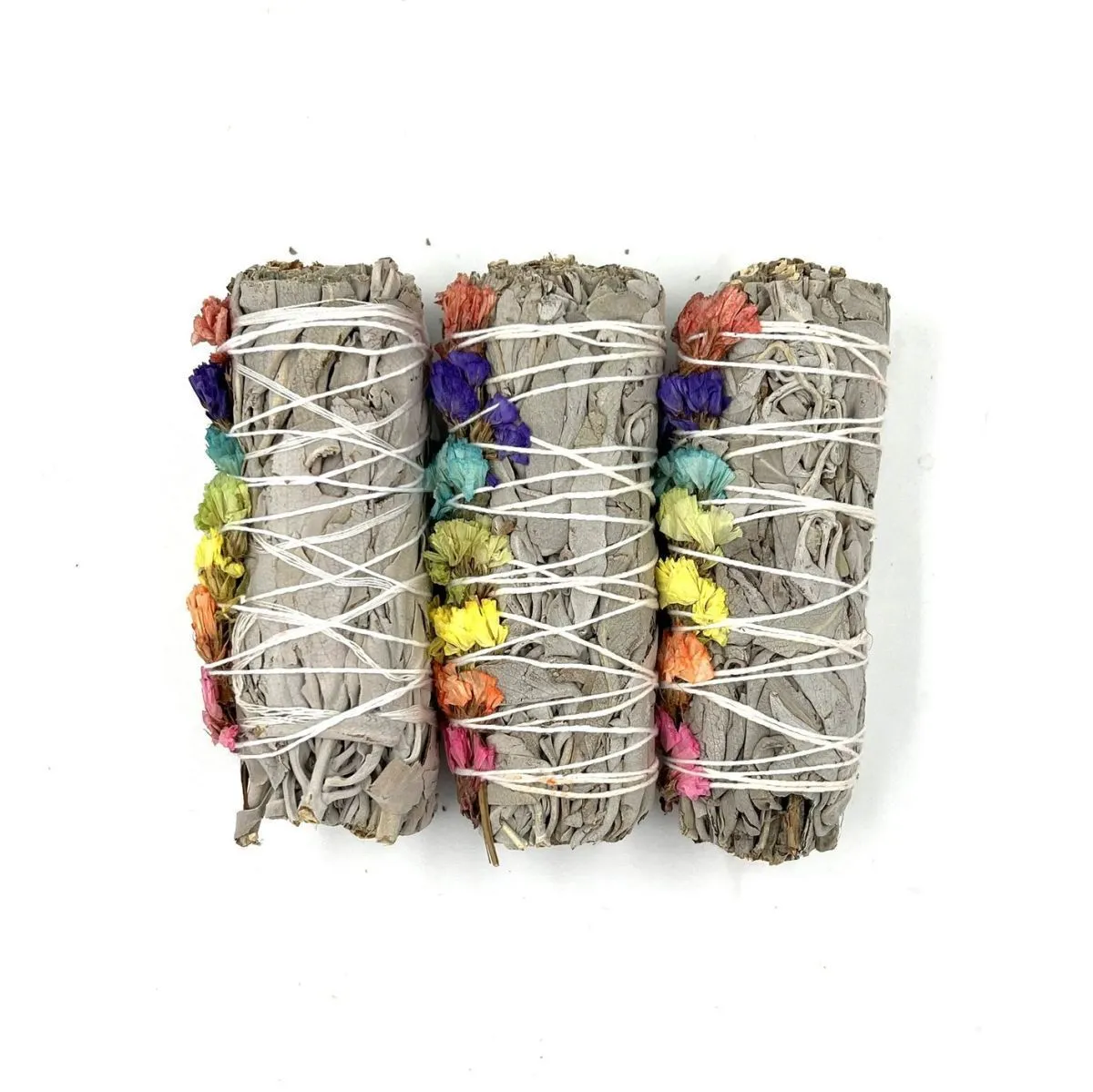 Скрутка белого шалфея "7 Чакр" с цветками статицы