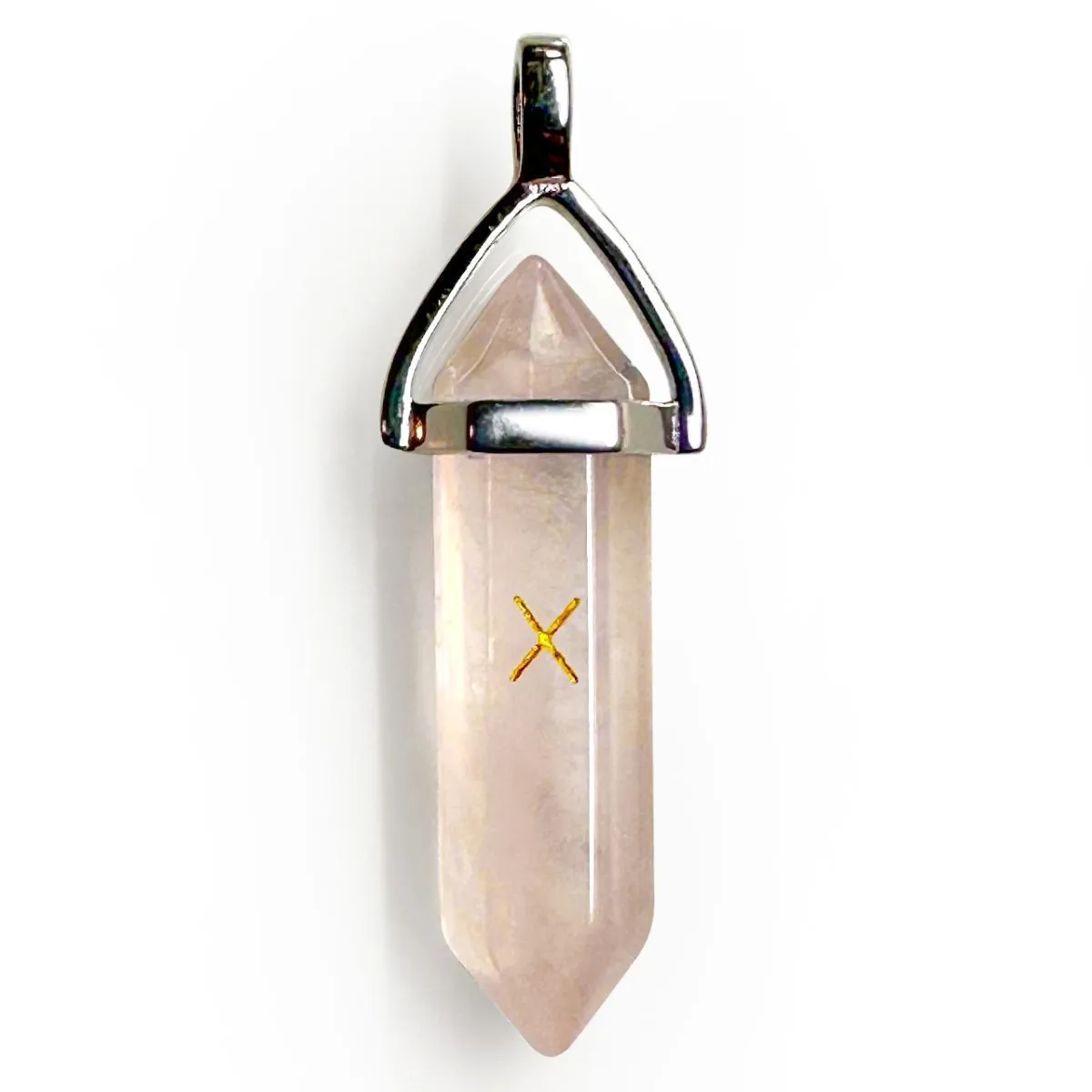 Кулон "Связаны судьбой" из розового кварца с руной Гебо с серебрением