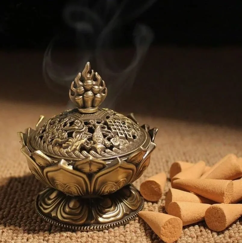 Курильница "Золотые рыбки и Бесконечный узел" с ажурной крышкой латунь