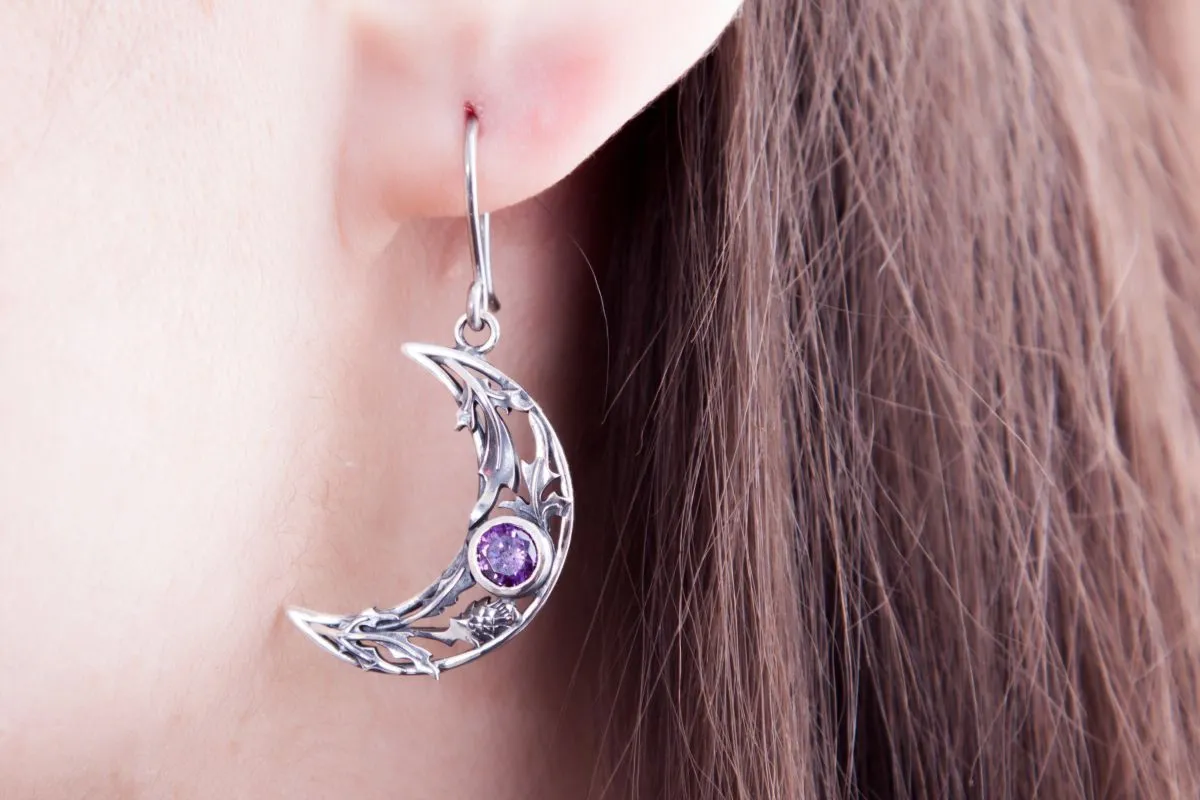 Серебряная серьга "Лунница с чертополохом" 1 шт