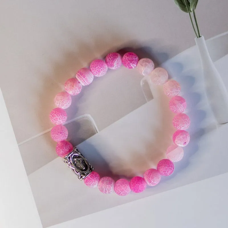 Браслет-талисман с руной Вуньо "Счастливая любовь" из розового агата