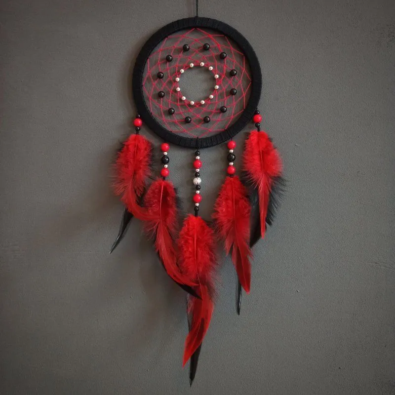 Ловец снов с одним кольцом "Красный кардинал", диаметр 15 см