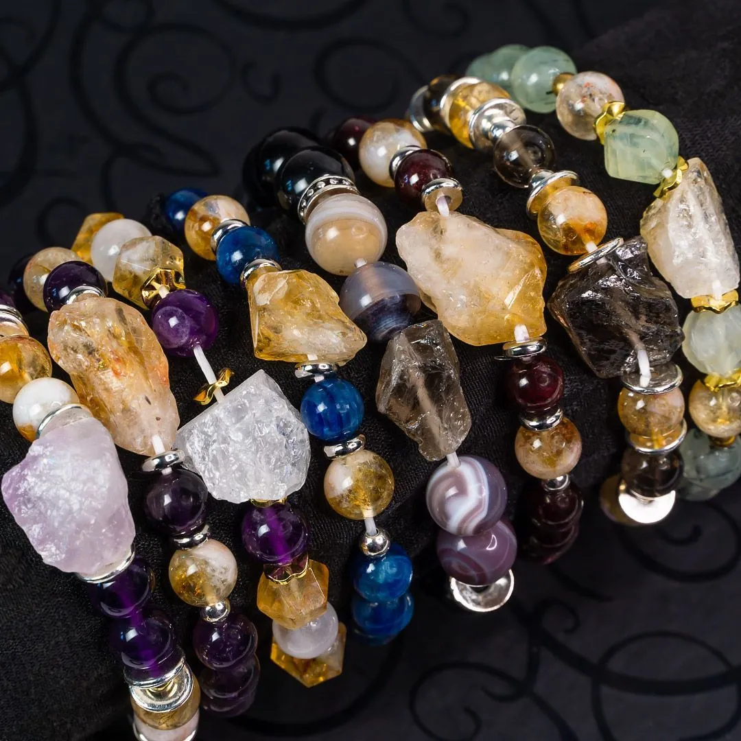 Браслет "Путь мага" из обсидиана и агата с кристаллом дымчатого кварца