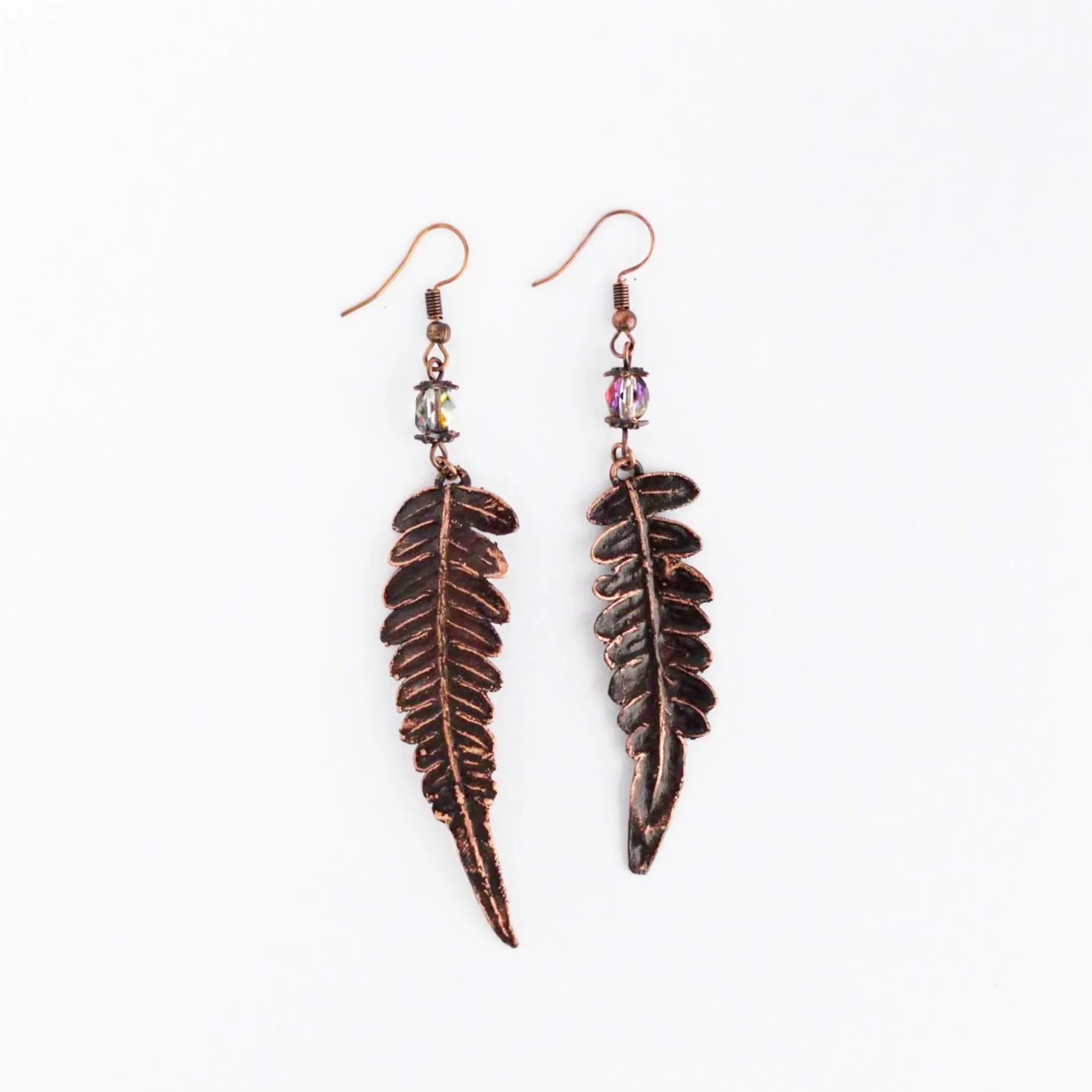 Серьги "Тайная сила" с папоротником и чешским стеклом