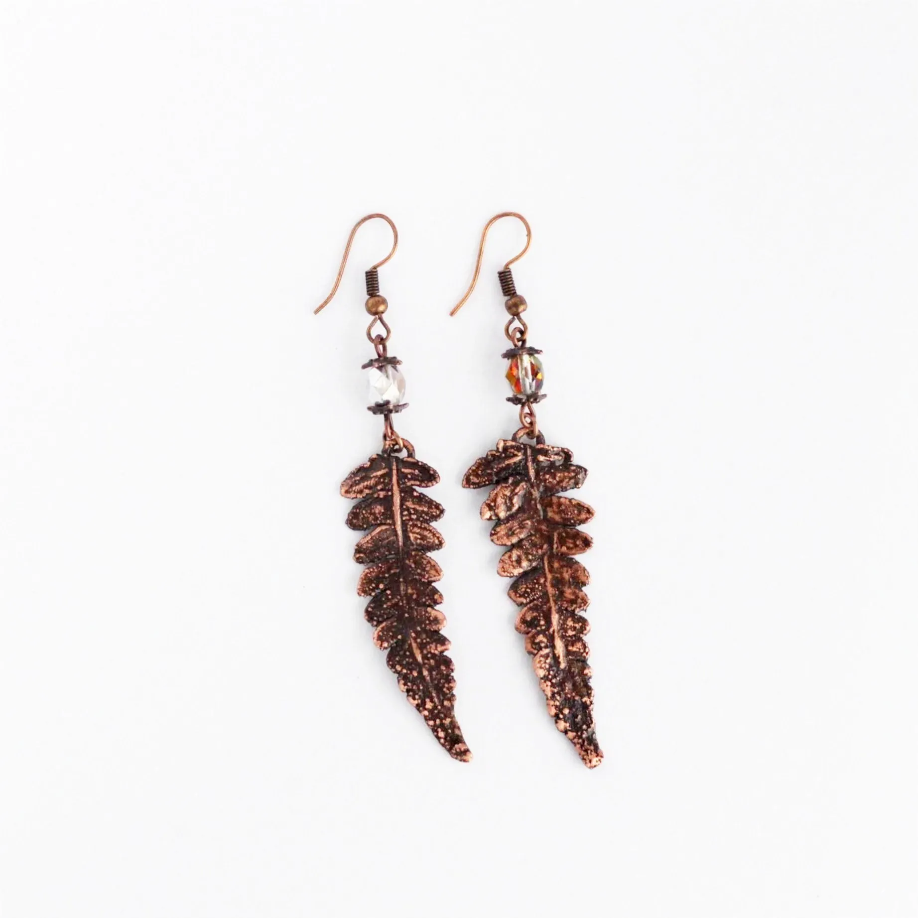 Серьги "Тайная сила" с папоротником и чешским стеклом