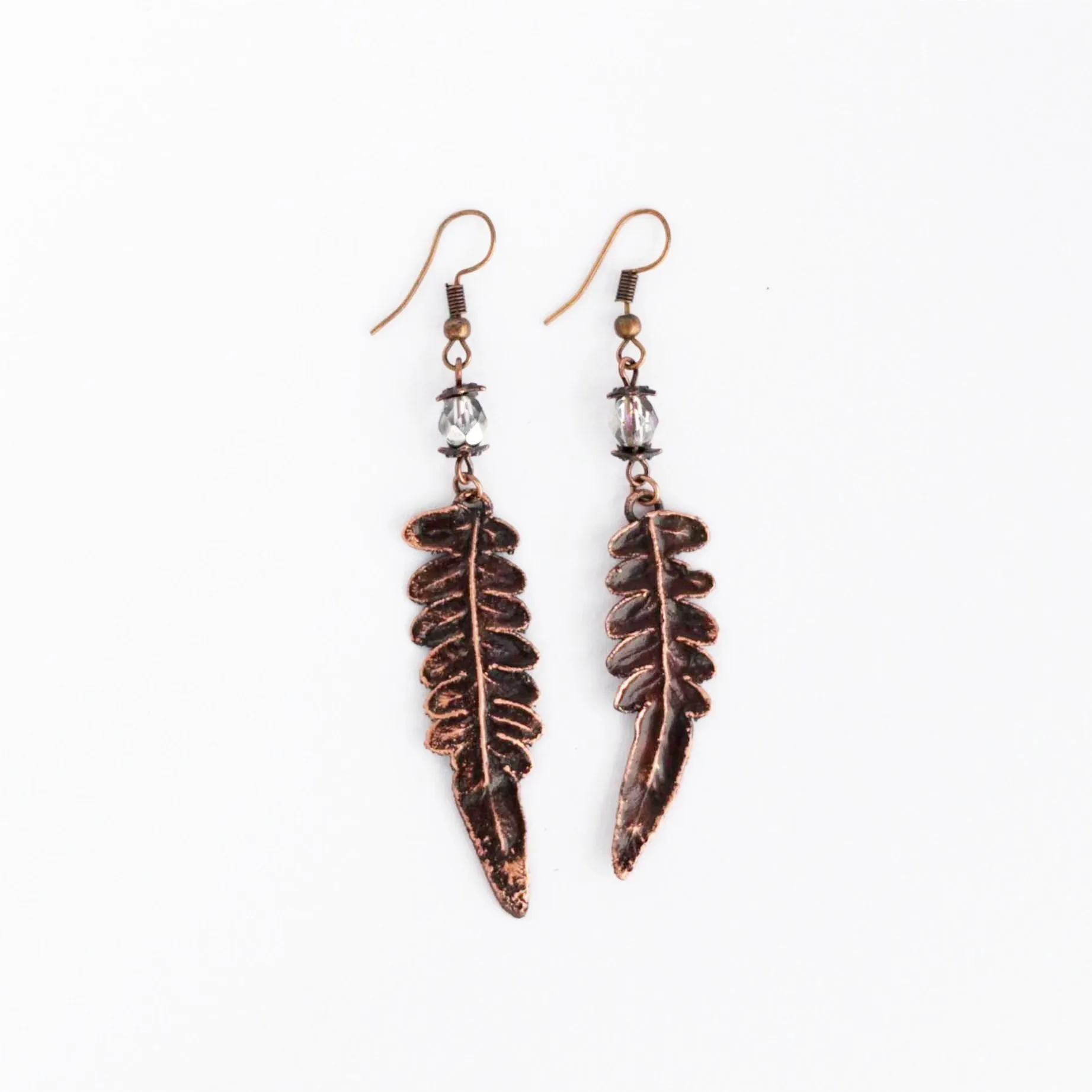 Серьги "Тайная сила" с папоротником и чешским стеклом