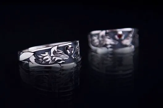 Серебряное кольцо "Волк и лиса"