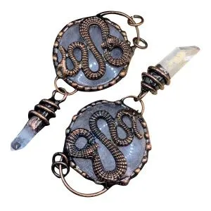 Подвеска из меди с горным хрусталем и змеей 