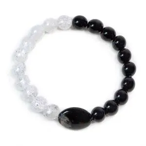 Браслет «Фантомный щит двух миров» из фантомного хрусталя и обсидиана с бусиной из чёрного агата