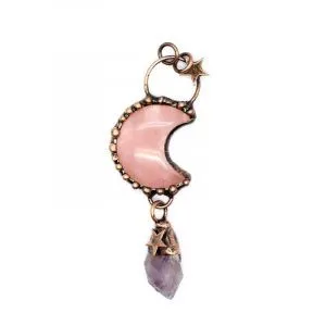 Подвеска из меди и розового кварца