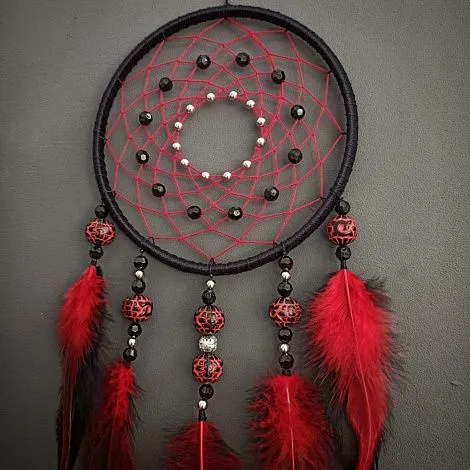 Ловец снов с одним кольцом "Красный кардинал", диаметр 15 см