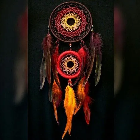 Ловец снов с двумя кольцами "Пламенный барьер", диаметр 15 см