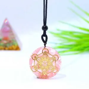 Подвеска Куб Метатрона с розовым кварцем