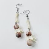 Серьги &quot;Равновесие&quot; с позвонками куницы, фалангами лап лис и розовой яшмой