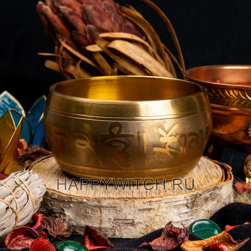 

Поющая чаша тибетская "Пять Будд" золотая