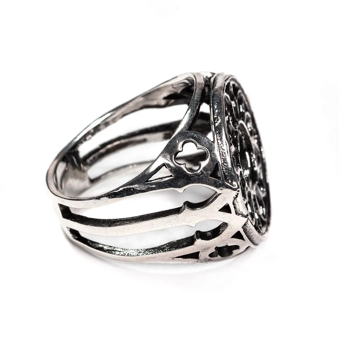 Посеребренное кольцо-печатка "Готическая роза"