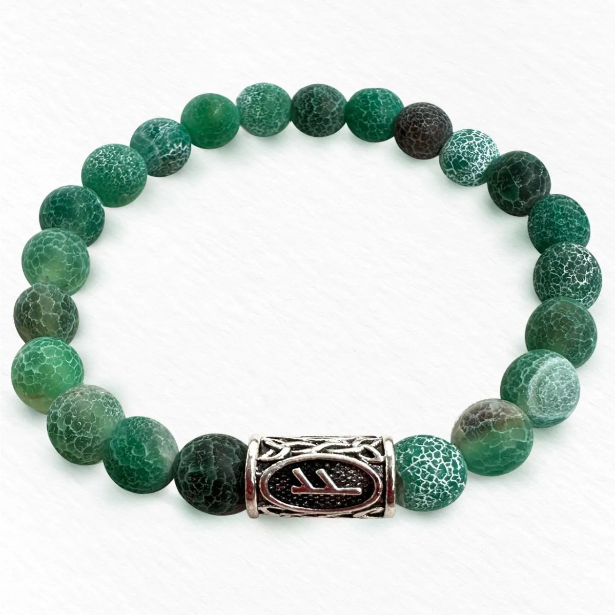 Браслет-талисман с руной Феху "Щедрость судьбы" из зеленого агата